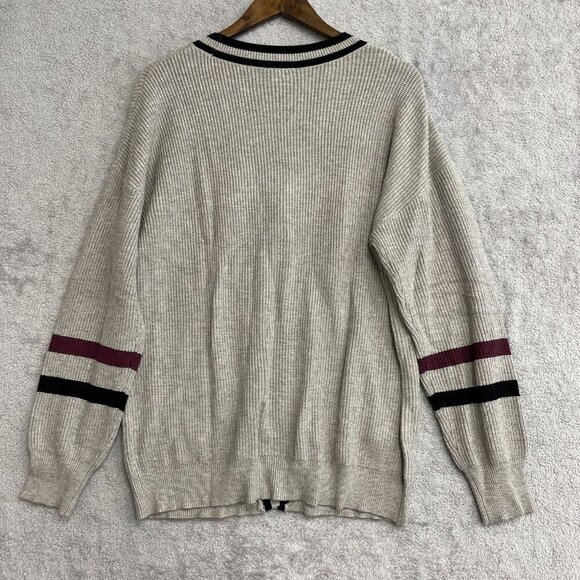 NEW Matty M Women's L Varsity Cardigan Sweater Gray Striped - Picture 3 of 8